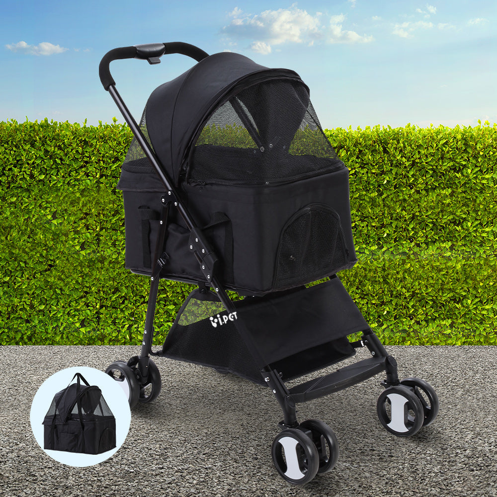 i.Pet 3 IN 1 Pet Stroller Foldable Middle Size Black