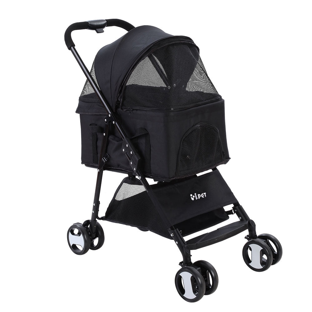 i.Pet 3 IN 1 Pet Stroller Foldable Middle Size Black