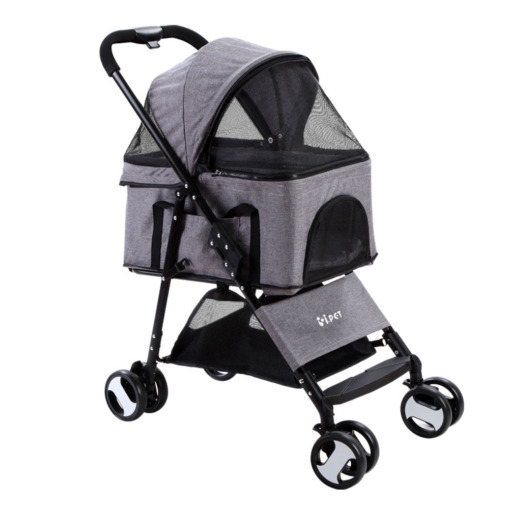 i.Pet 3 IN 1 Pet Stroller Foldable Middle Size Grey