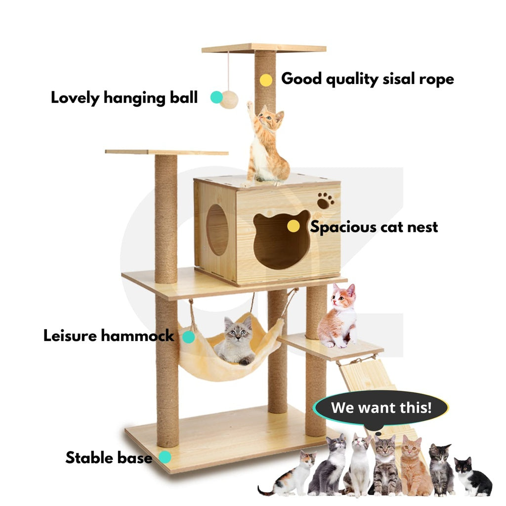 FLOOFI Wooden Cat Tree 120cm