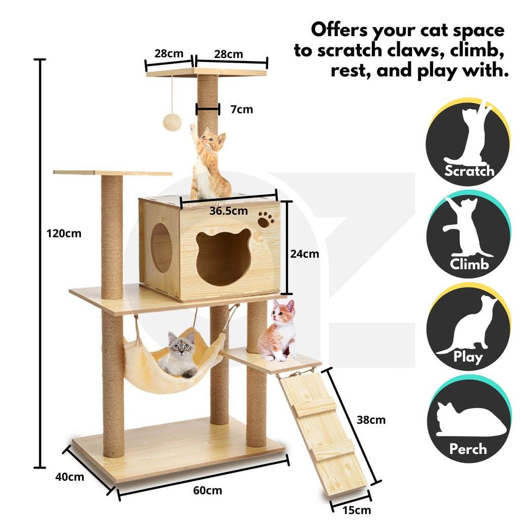 FLOOFI Wooden Cat Tree 120cm