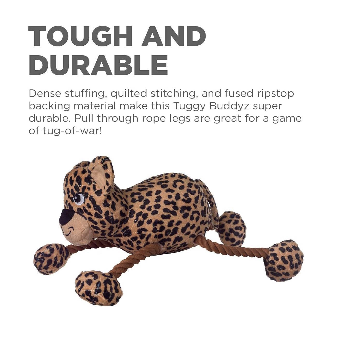 Outward Hound Tuggy Buddys Plush Squeaker Dog Tug Toy - Leopard