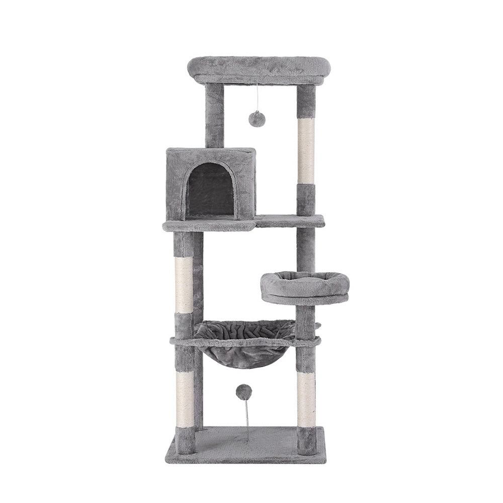 i.Pet Cat Scratcher Tower With House & Toys 143cm Grey