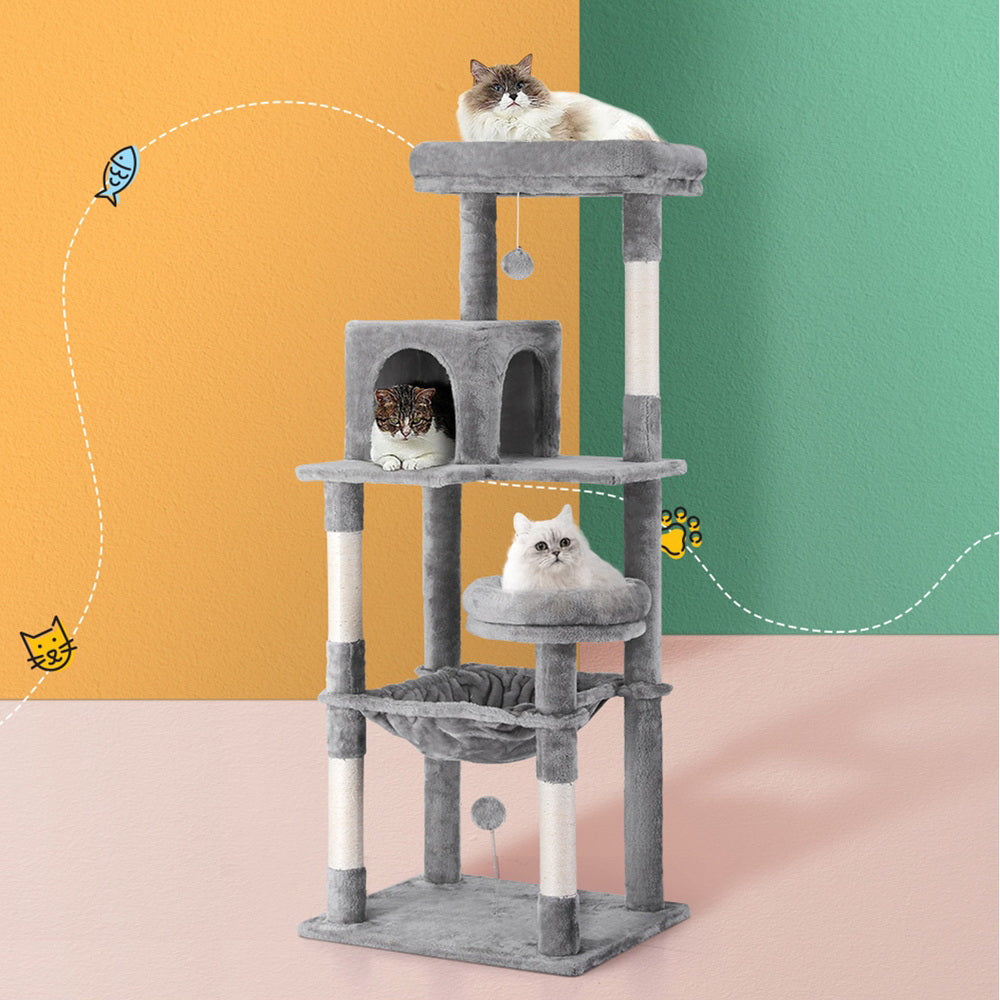 i.Pet Cat Scratcher Tower With House & Toys 143cm Grey