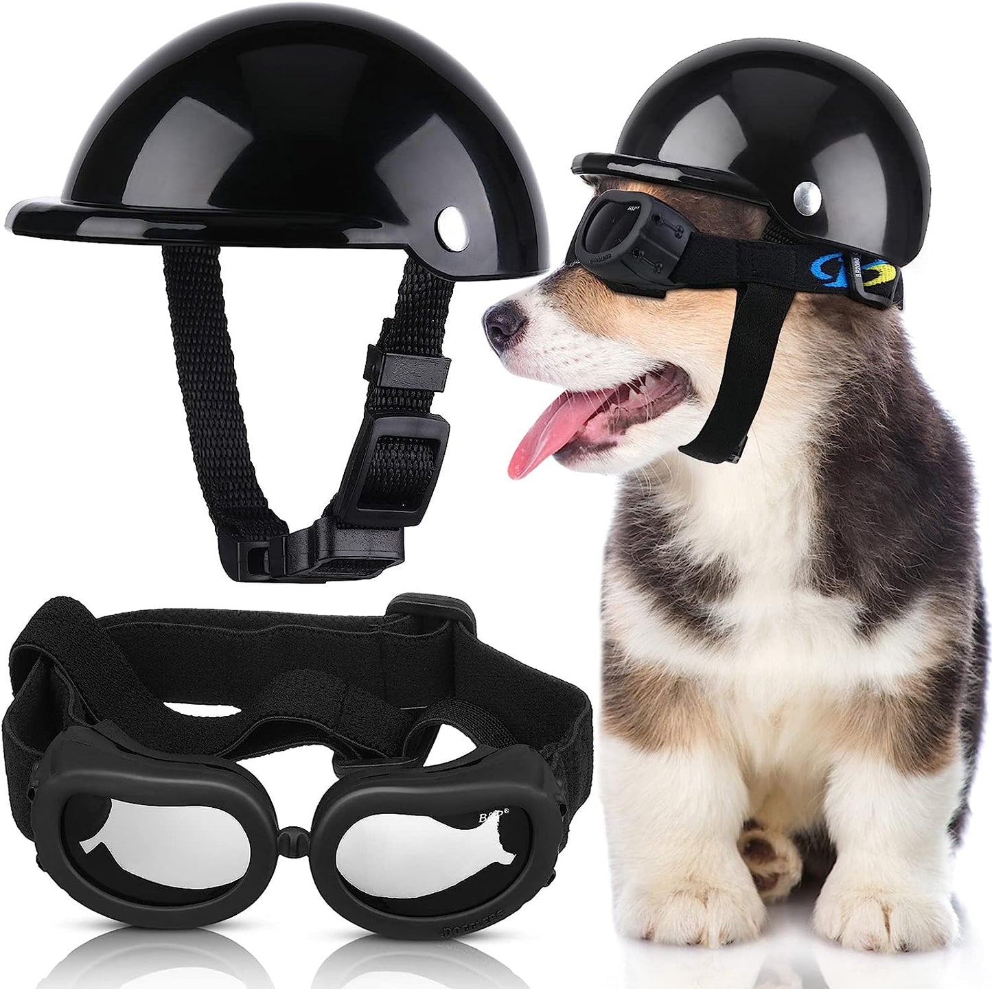 Dog Helmet & Goggles Black Small