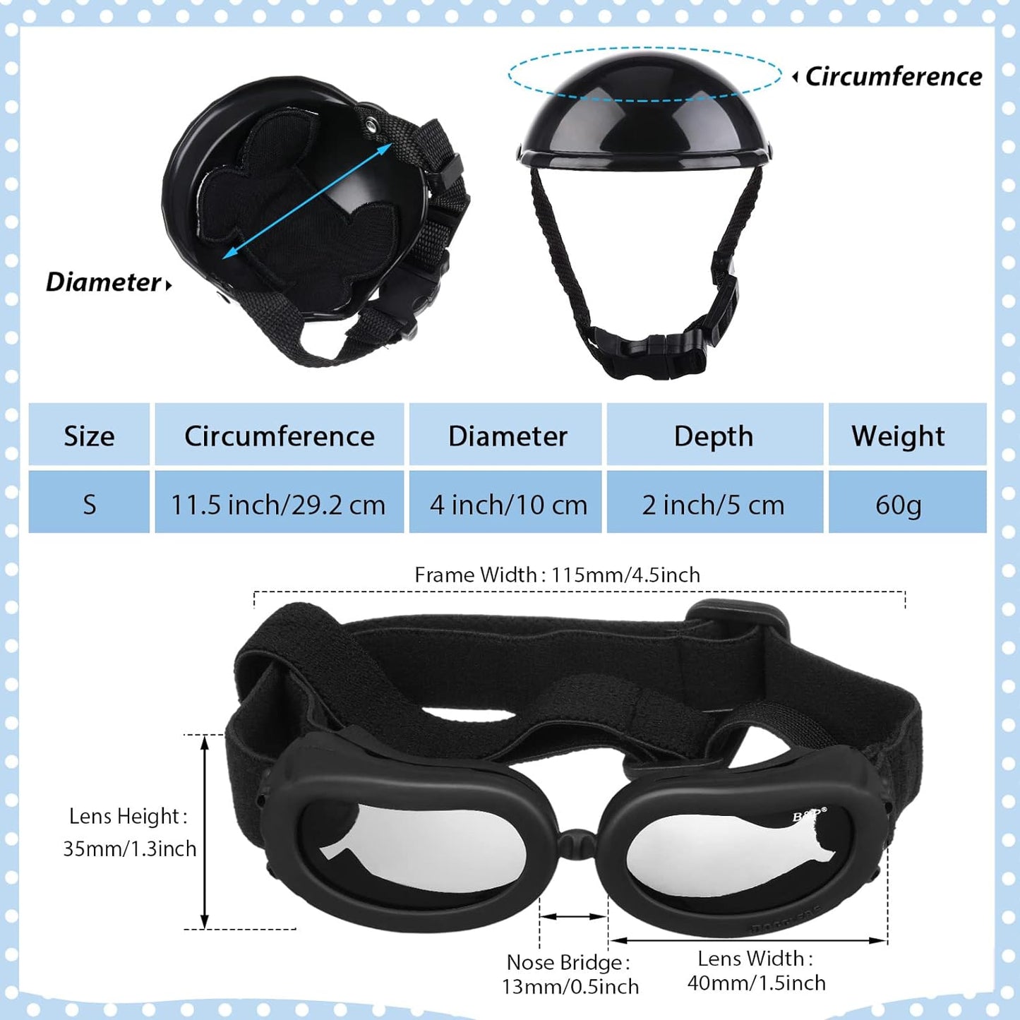 Dog Helmet & Goggles Black Small