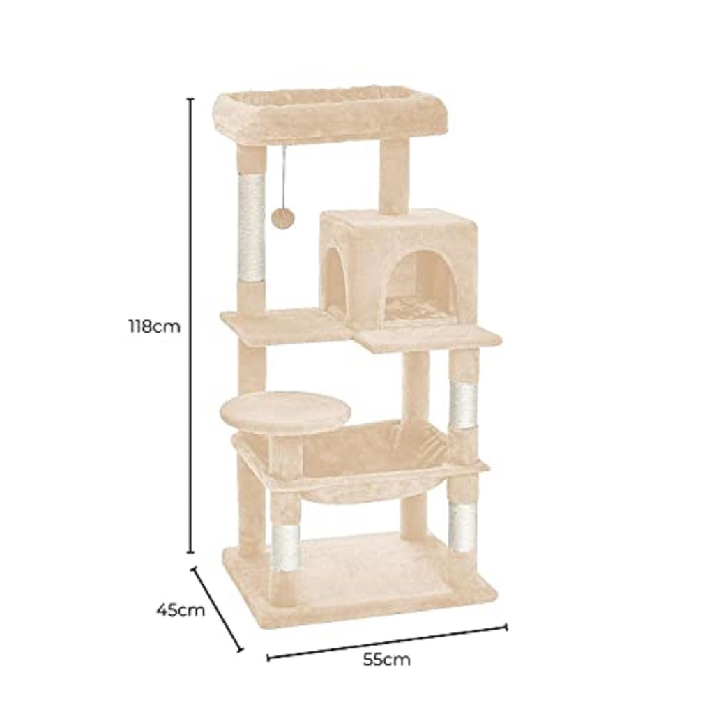 Floofi Cat Tree Plush Condo Beige - 118cm