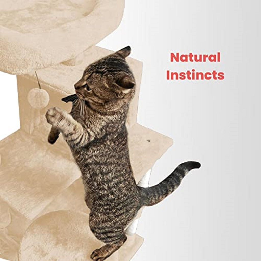 Floofi Cat Tree Plush Condo Beige - 118cm