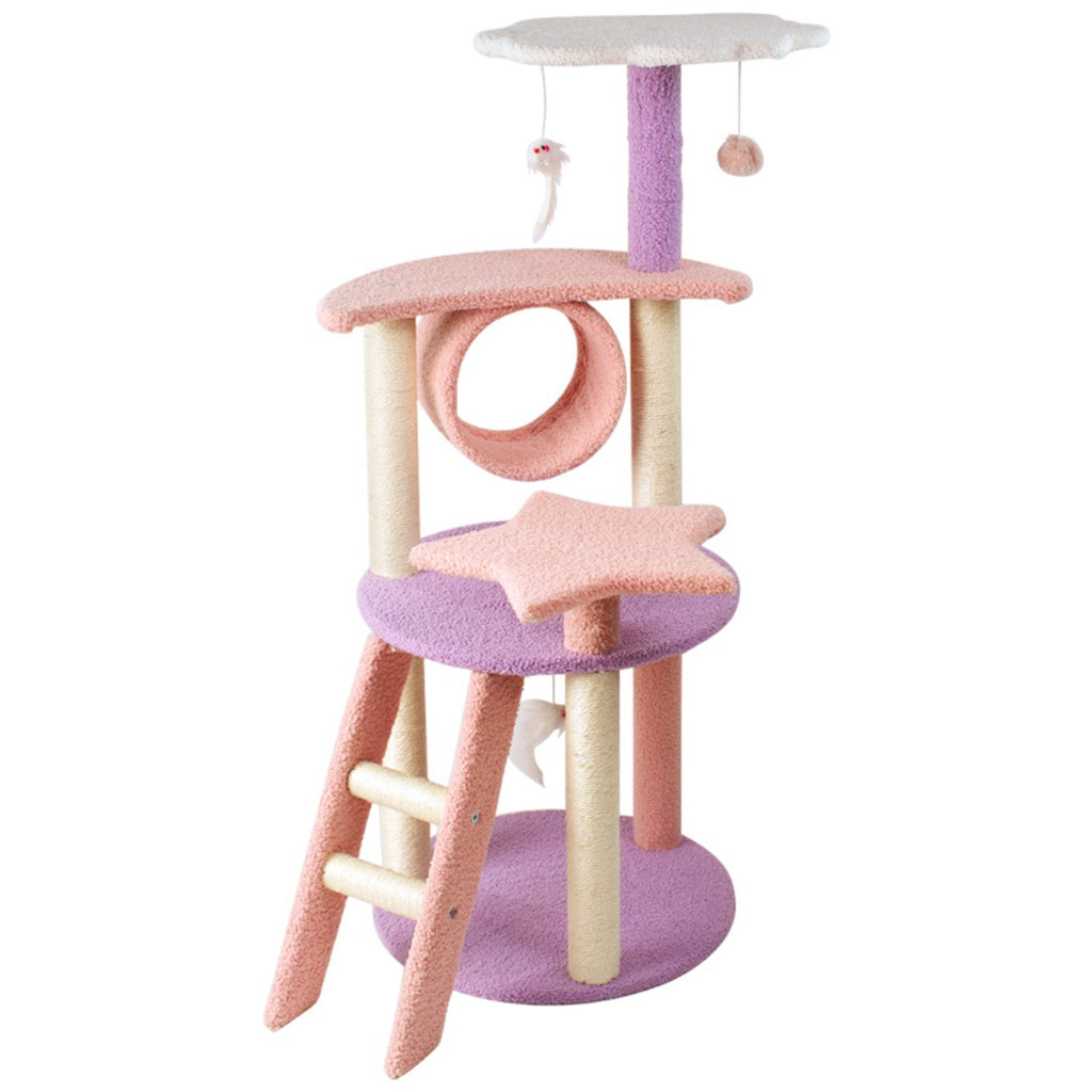 Floofi Cat Tree Condo Plush Galaxy Pink Purple - 101cm