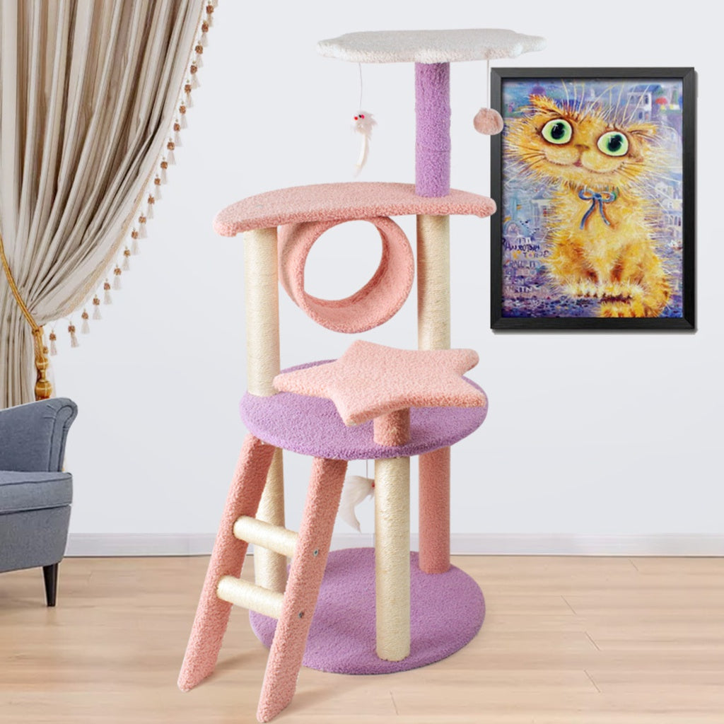 Floofi Cat Tree Condo Plush Galaxy Pink Purple - 101cm