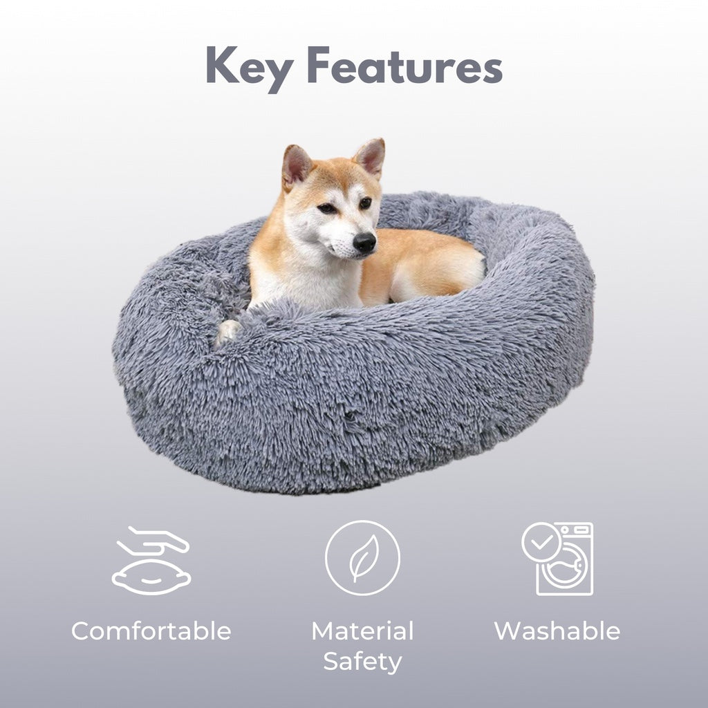 Floofi Round Calming Pet Bed Multi-Colour - L 80cm