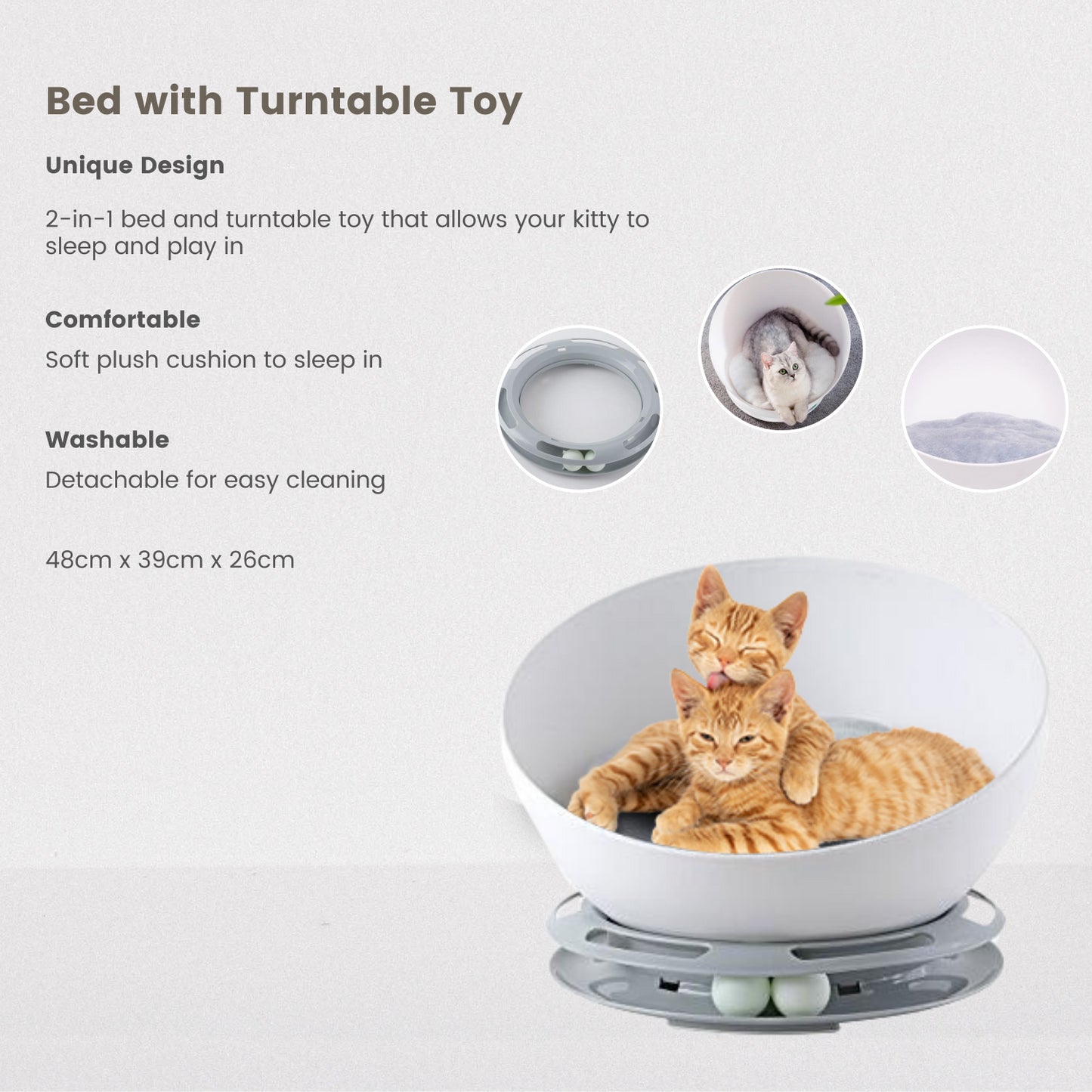 Floofi Cat Bed 2 in 1 With Turntable Toy - Grey