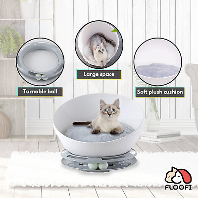 Floofi Cat Bed 2 in 1 With Turntable Toy - Grey