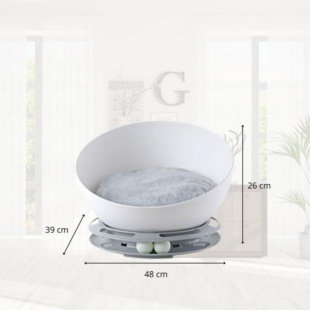 Floofi Cat Bed 2 in 1 With Turntable Toy - Grey