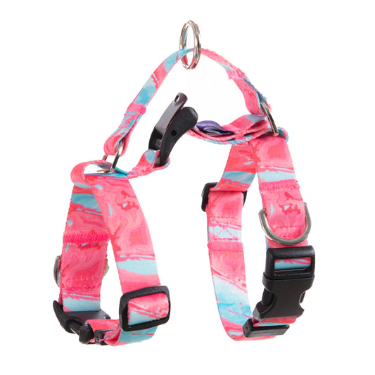 Banhamsisun Dog Double-Lined Straps No Pull Harness and Lead Set MARBLE PINK - Large