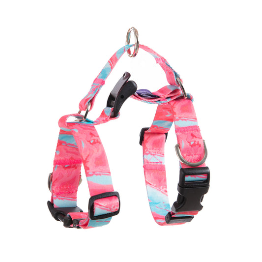 Banhamsisun Dog Double-Lined Straps No Pull Harness and Lead Set MARBLE PINK - Medium