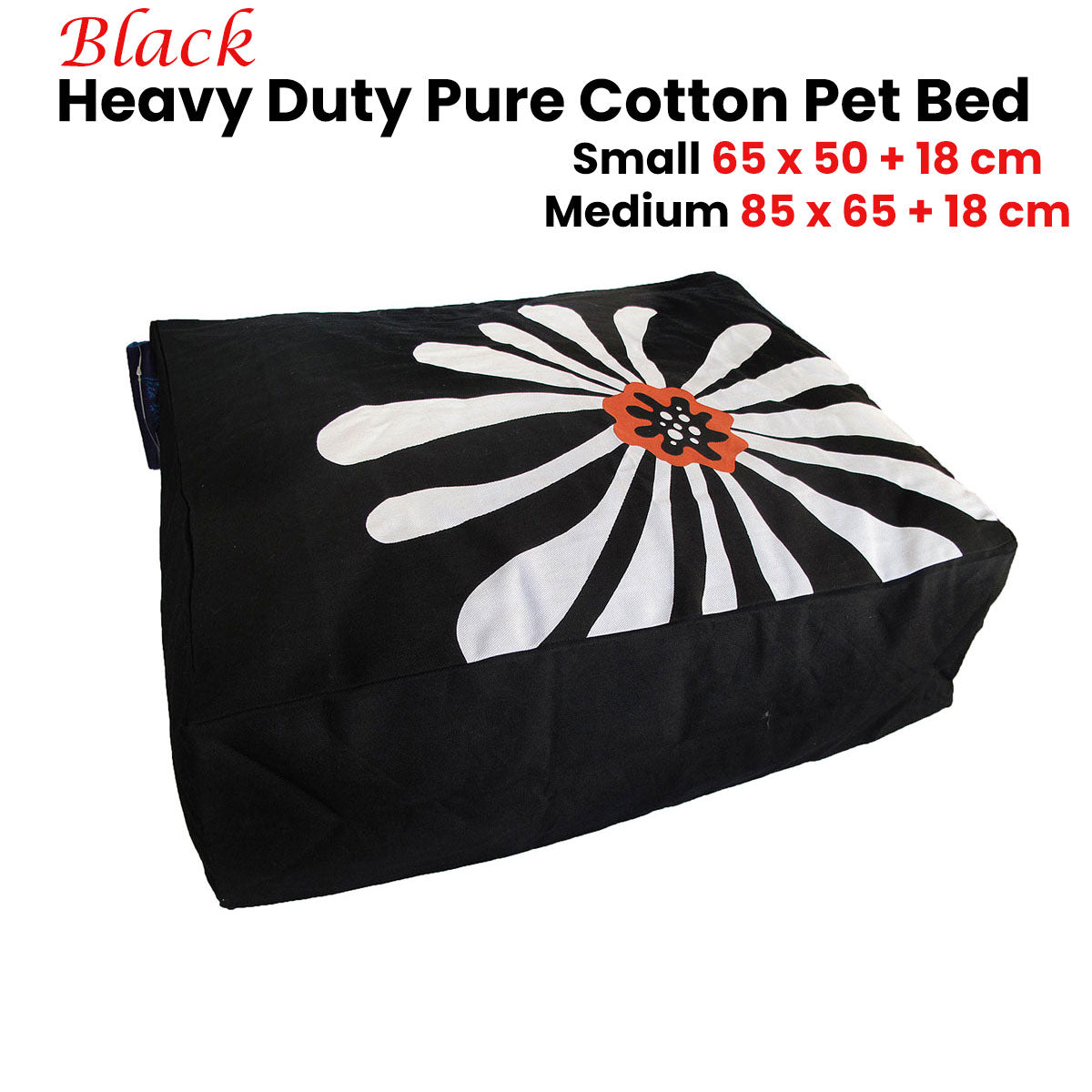 Heavy Duty Cotton Pet Bed Cover - Black - Small