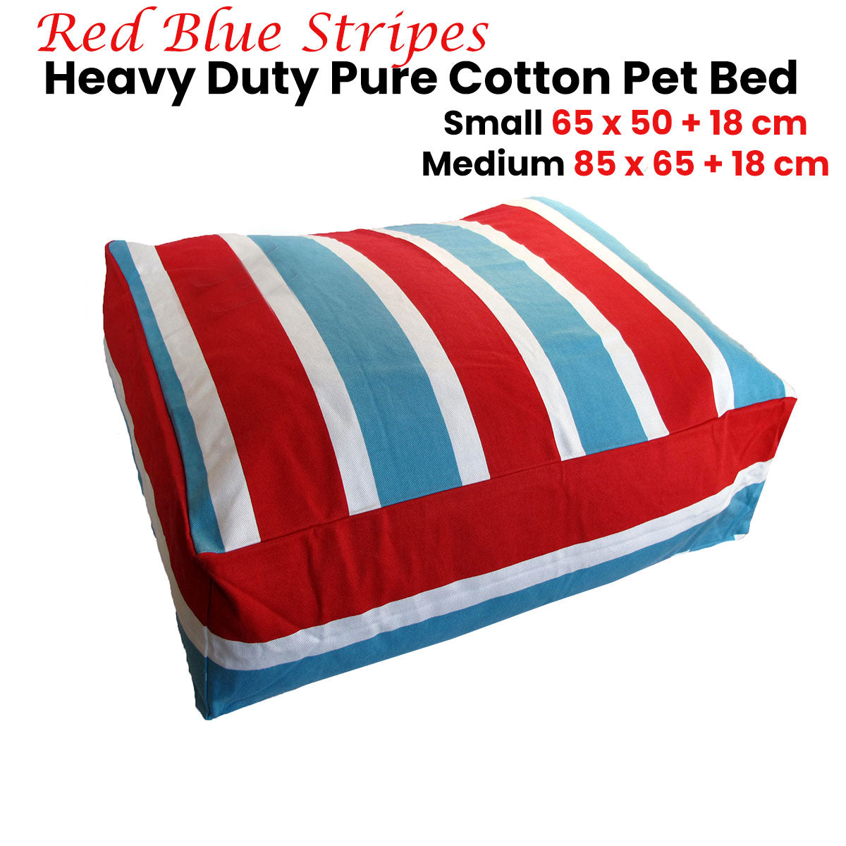 Heavy Duty Cotton Pet Bed Cover - Blue Red Stripes - Small